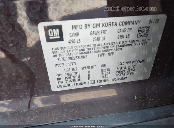 KL7CJLSB2LB344042 2020 CHEVROLET TRAX Burgundy Widok komory silnika