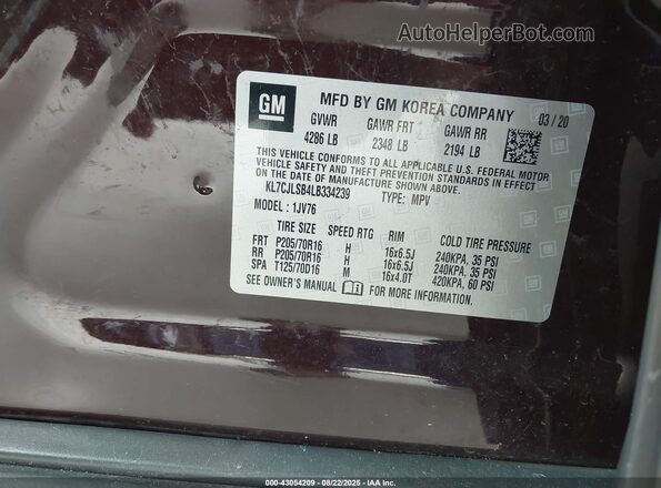 KL7CJLSB4LB334239 2020 CHEVROLET TRAX Black Widok komory silnika
