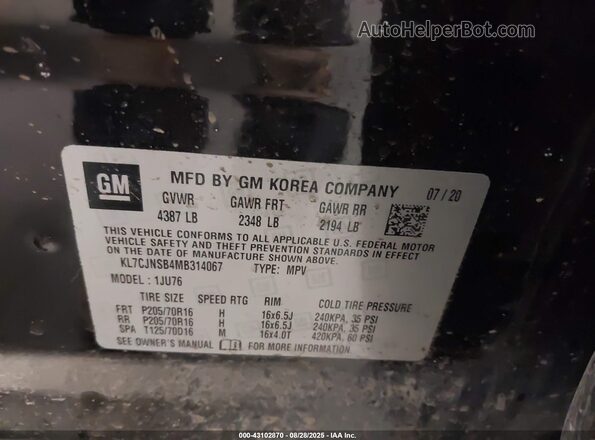 KL7CJNSB4MB314067 2021 CHEVROLET TRAX Черный Вид подкапотного пространства