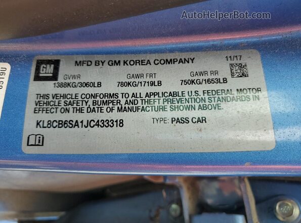 KL8CB6SA1JC433318 2018 CHEVROLET SPARK Blue 