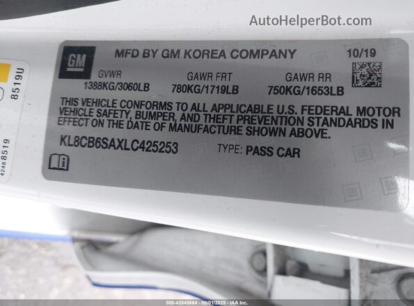 KL8CB6SAXLC425253 2020 CHEVROLET SPARK White Engine compartment view