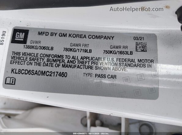 KL8CD6SA0MC217460 2021 CHEVROLET SPARK Белый Вид подкапотного пространства
