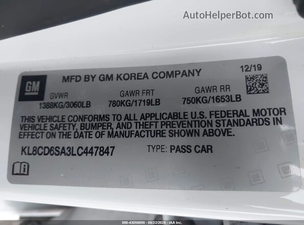 KL8CD6SA3LC447847 2020 CHEVROLET SPARK White Engine compartment view