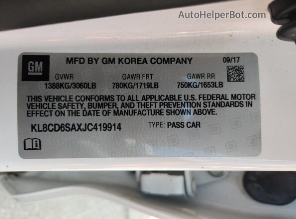KL8CD6SAXJC419914 2018 CHEVROLET SPARK White 