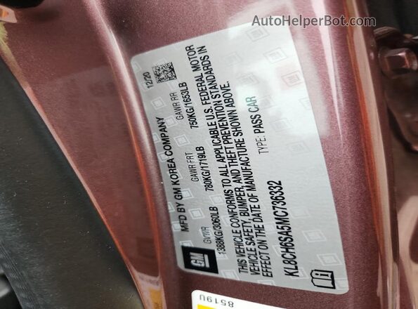 KL8CH6SA5MC736332 2021 CHEVROLET SPARK Maroon Engine compartment view