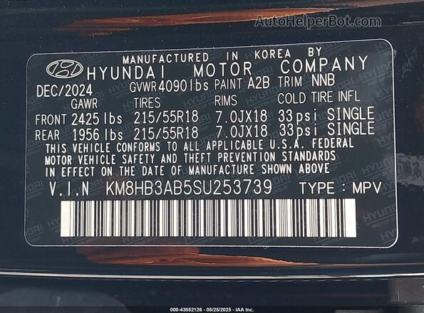 KM8HB3AB5SU253739 2025 HYUNDAI KONA Black Widok komory silnika
