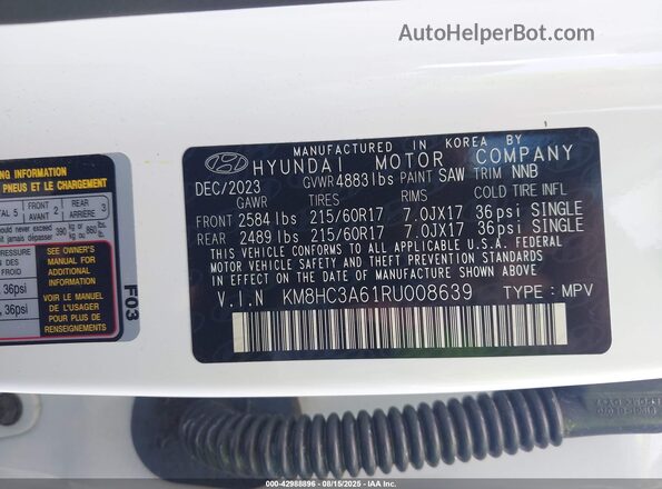 KM8HC3A61RU008639 2024 HYUNDAI KONA ELECTRIC White 