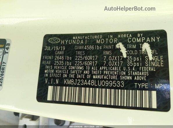 KM8J23A48LU099533 2020 HYUNDAI TUCSON Белый Вид подкапотного пространства