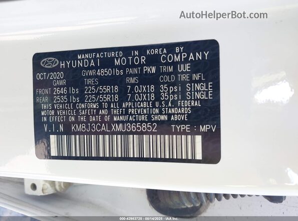 KM8J3CALXMU365852 2021 HYUNDAI TUCSON White Engine compartment view