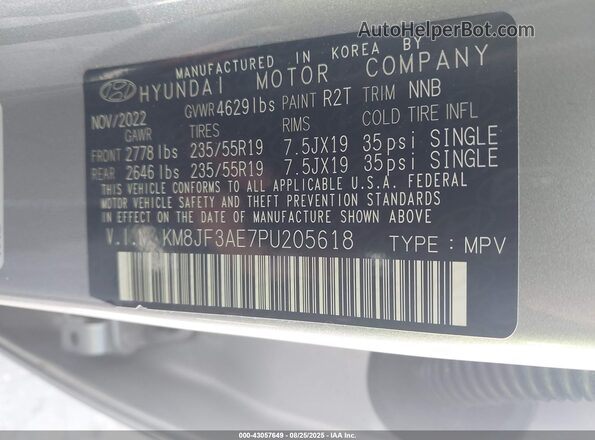 KM8JF3AE7PU205618 2023 HYUNDAI TUCSON Gray Engine compartment view