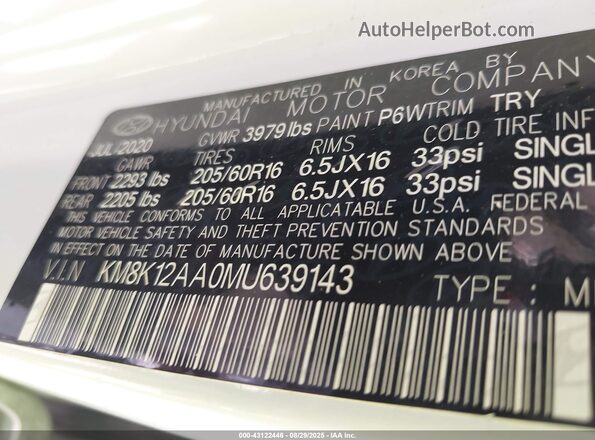 KM8K12AA0MU639143 2021 HYUNDAI KONA White Widok komory silnika