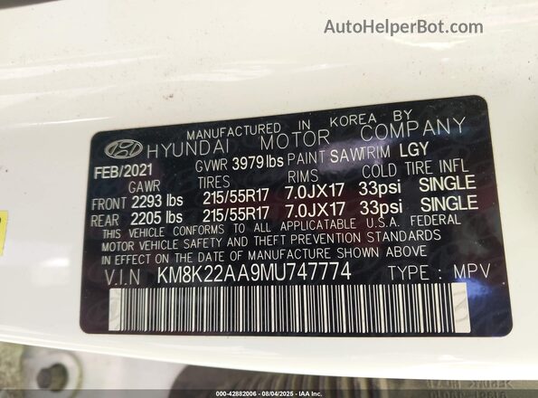 KM8K22AA9MU747774 2021 HYUNDAI KONA White Vista del compartimento del motor