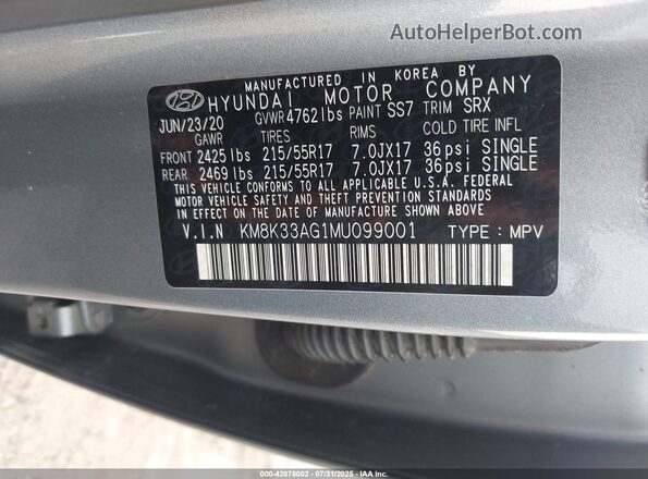KM8K33AG1MU099001 2021 HYUNDAI KONA ELECTRIC Silver 