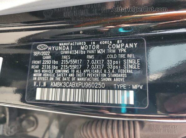 KM8K3CABXPU960250 2023 HYUNDAI KONA Black Вид наклейки з VIN-кодом