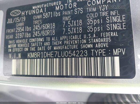 KM8R1DHE7LU054223 2020 HYUNDAI PALISADE Silver Widok komory silnika
