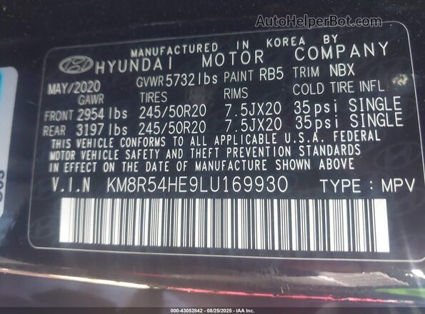 KM8R54HE9LU169930 2020 HYUNDAI PALISADE Black Widok komory silnika
