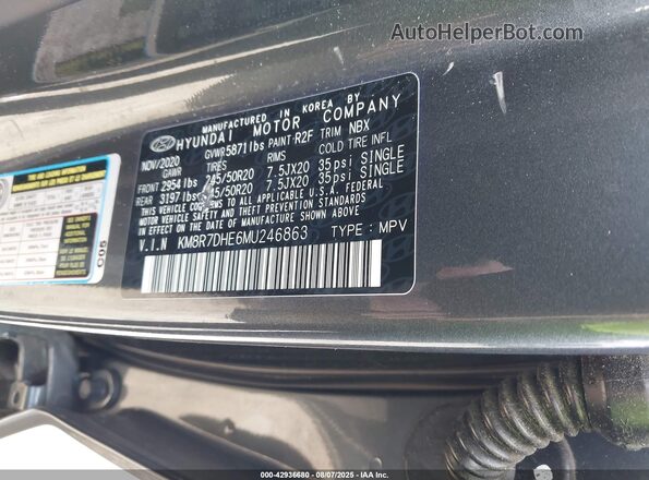 KM8R7DHE6MU246863 2021 HYUNDAI PALISADE Gray 
