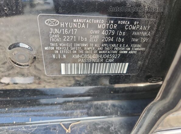 KMHC85LC3HU045927 2017 HYUNDAI IONIQ Черный 