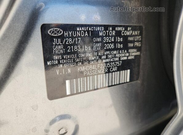 KMHD84LF2JU535757 2018 HYUNDAI ELANTRA Серый 