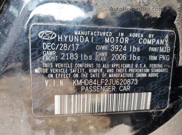 KMHD84LF2JU620873 2018 HYUNDAI ELANTRA Black 