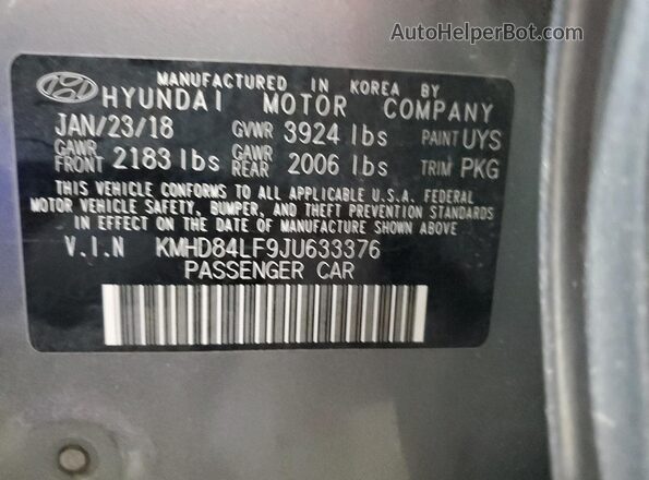 KMHD84LF9JU633376 2018 HYUNDAI ELANTRA Gray 