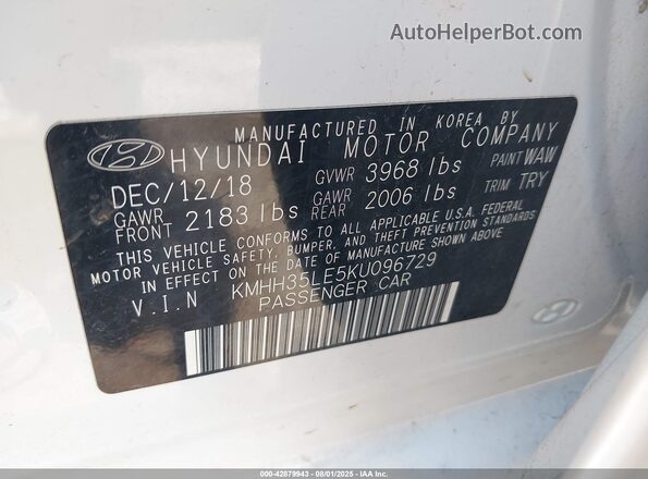 KMHH35LE5KU096729 2019 HYUNDAI ELANTRA GT White Engine compartment view