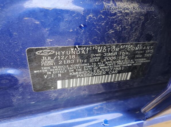 KMHH35LE6JU077881 2018 HYUNDAI ELANTRA Blue 