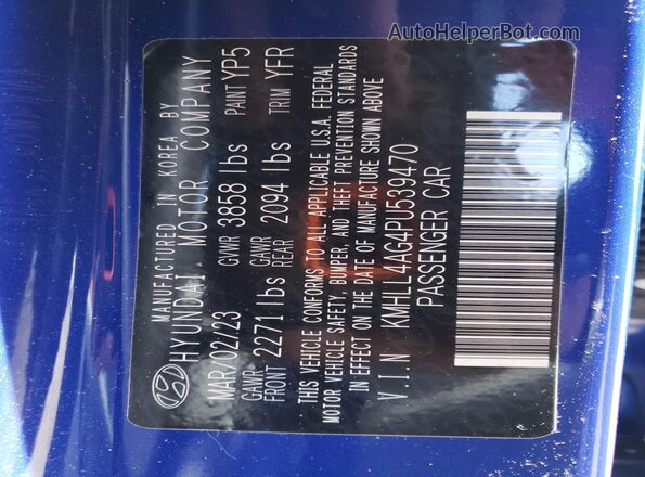 KMHLL4AG4PU539470 2023 HYUNDAI ELANTRA Blue Engine compartment view