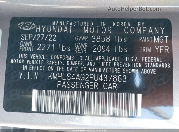 KMHLS4AG2PU437863 2023 HYUNDAI ELANTRA Gray 