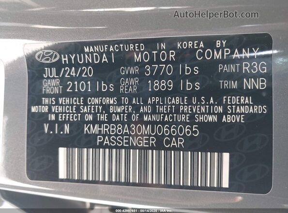 KMHRB8A30MU066065 2021 HYUNDAI VENUE Gray ძრავის განყოფილების ხედი