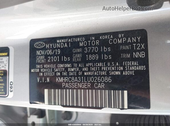 KMHRC8A31LU026086 2020 HYUNDAI VENUE Silver 