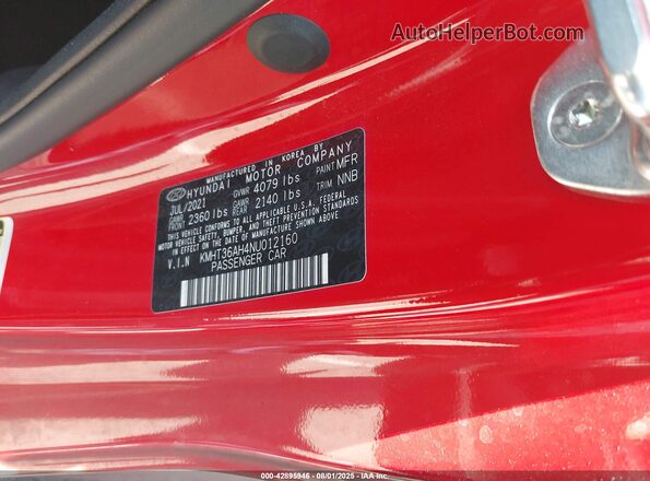 KMHT36AH4NU012160 2022 HYUNDAI VELOSTER N Red ძრავის განყოფილების ხედი