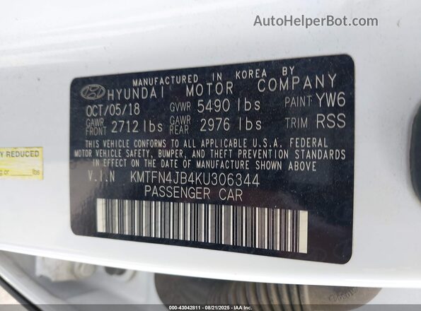 KMTFN4JB4KU306344 2019 GENESIS G80 Белый Вид подкапотного пространства