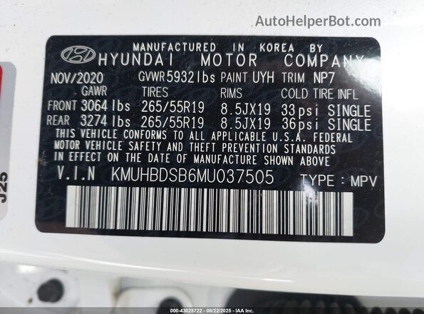 KMUHBDSB6MU037505 2021 GENESIS GV80 White ძრავის განყოფილების ხედი