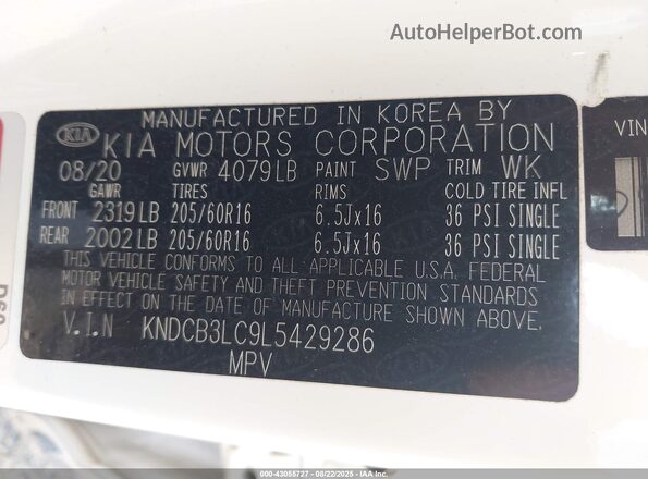 KNDCB3LC9L5429286 2020 KIA NIRO White Engine compartment view