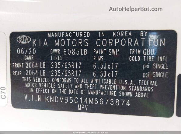KNDMB5C14M6673874 2021 KIA SEDONA White Շարժիչի բաժամունքի տեսք