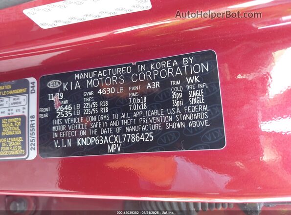 KNDP63ACXL7786425 2020 KIA SPORTAGE Red Vista del compartimento del motor