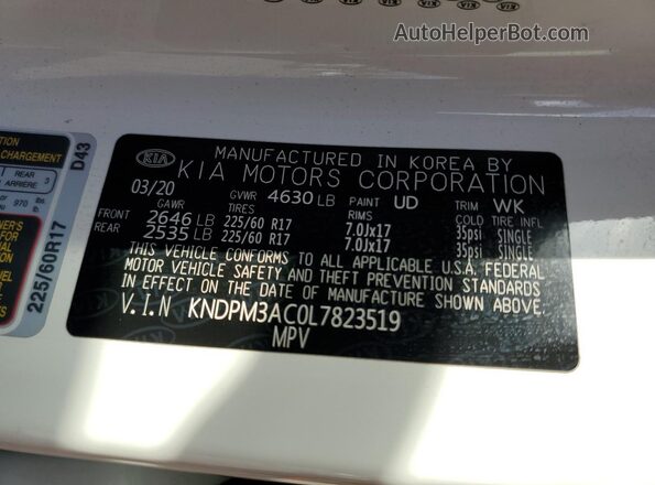 KNDPM3AC0L7823519 2020 KIA SPORTAGE White Widok komory silnika