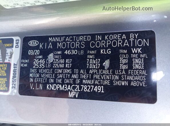 KNDPM3AC2L7827491 2020 KIA SPORTAGE Gray ძრავის განყოფილების ხედი