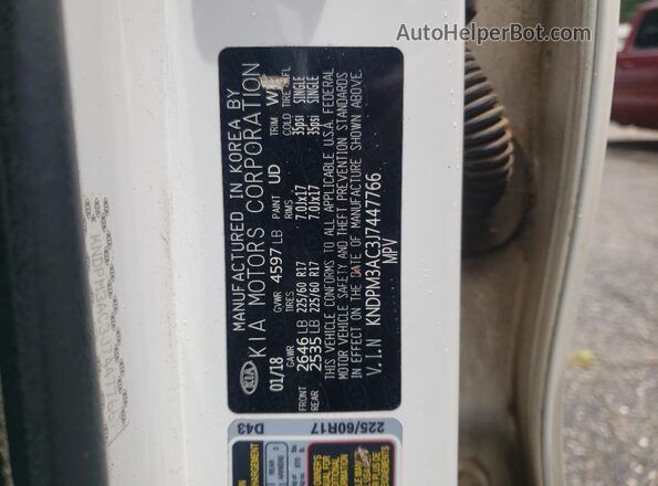 KNDPM3AC3J7447766 2018 KIA SPORTAGE White 