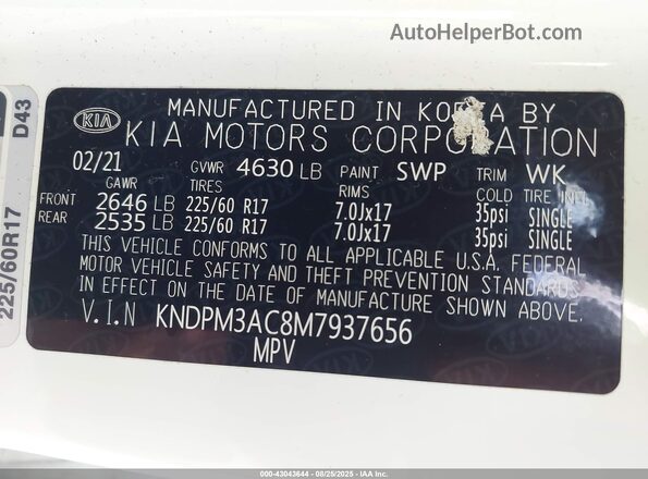 KNDPM3AC8M7937656 2021 KIA SPORTAGE White ძრავის განყოფილების ხედი