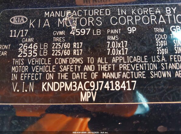 KNDPM3AC9J7418417 2018 KIA SPORTAGE Black 