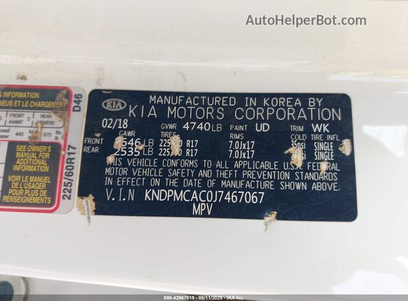 KNDPMCAC0J7467067 2018 KIA SPORTAGE White 