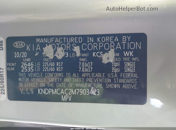 KNDPMCAC2M7903423 2021 KIA SPORTAGE Silver Շարժիչի բաժամունքի տեսք
