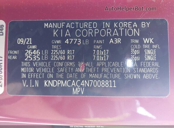 KNDPMCAC4N7008811 2022 KIA SPORTAGE Red ძრავის განყოფილების ხედი