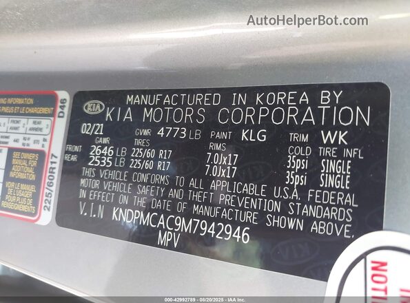 KNDPMCAC9M7942946 2021 KIA SPORTAGE Silver Շարժիչի բաժամունքի տեսք