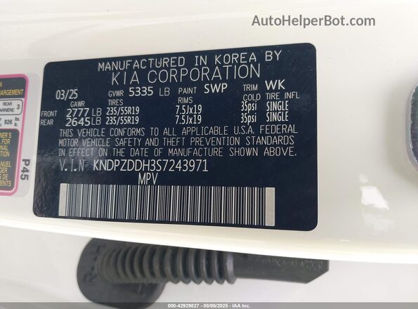 KNDPZDDH3S7243971 2025 KIA SPORTAGE PLUG-IN HYBRID White Вид підкапотного простору