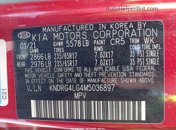 KNDRG4LG4M5036897 2021 KIA SORENTO HYBRID Red Engine compartment view