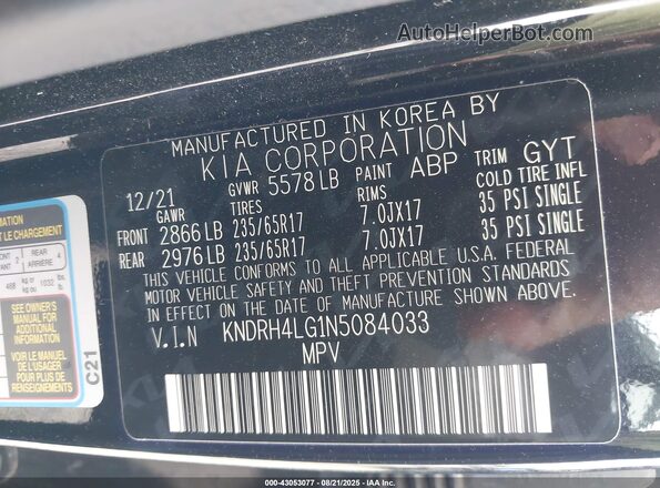 KNDRH4LG1N5084033 2022 KIA SORENTO HYBRID Black 