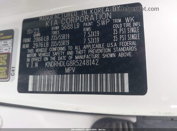 KNDRHDLG8R5248142 2024 KIA SORENTO Белый 